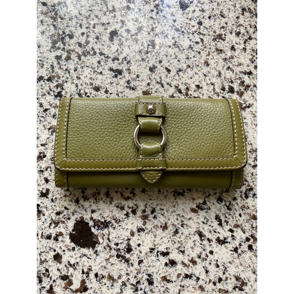 Banana Republic Wallet Women One Size Olive Green Pebbled Leather Ring Detail